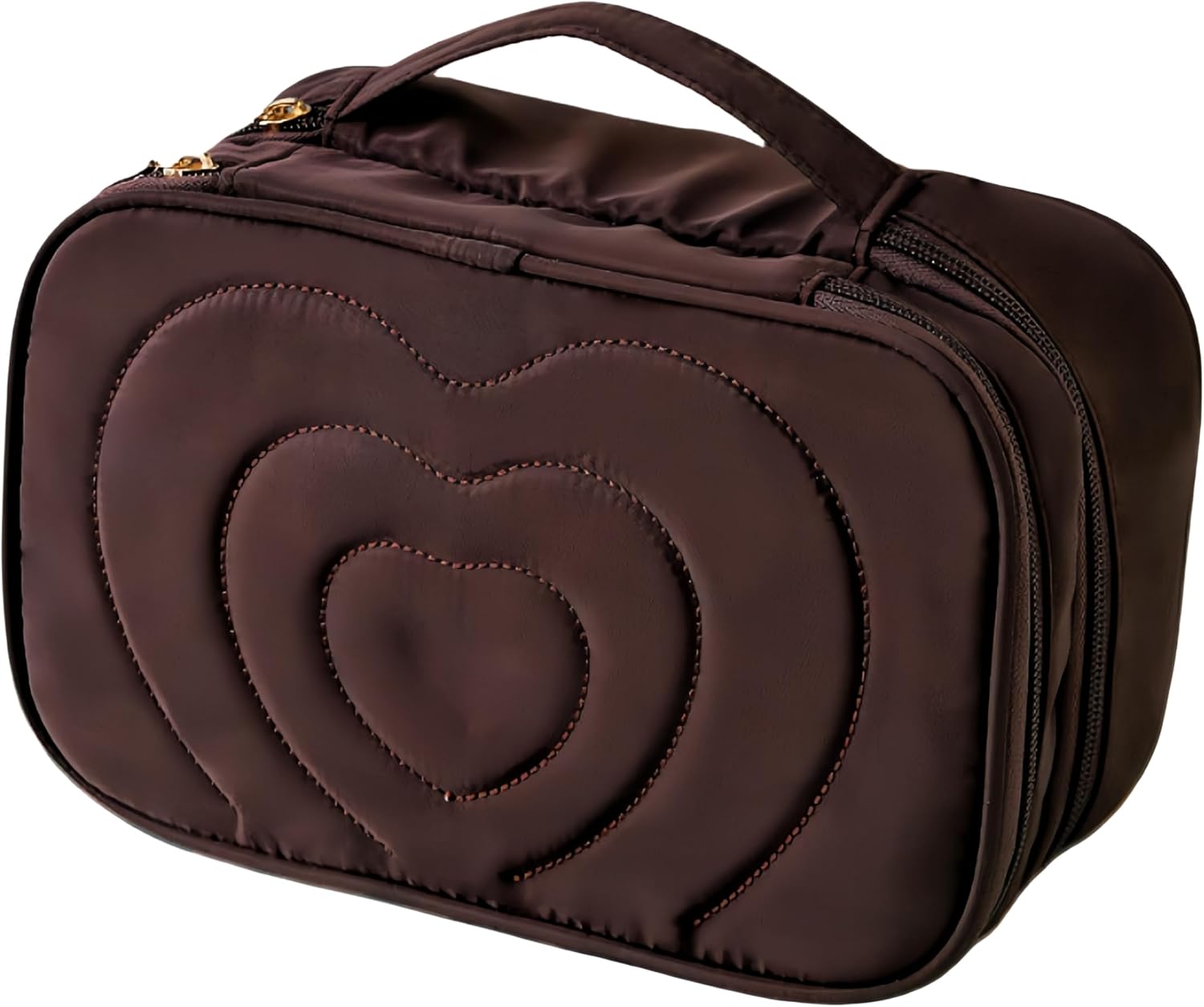 Large Capacity Waterproof Makeup Cosmetic Bag Travel Organizer - Cute Fabric Design, Toiletry bag for Women (Brown)