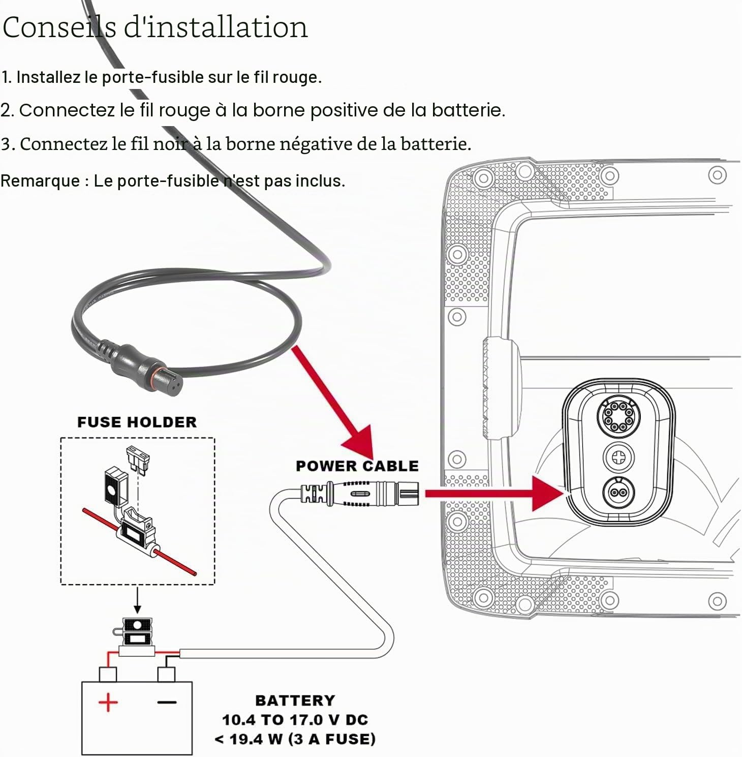 000-14172-001 Câble d'alimentation HOOK²/Reveal/Cruise pour équipement électrique de bateau de 5, 7, 9 et 12 pouces. Convient aux pêcheurs Lowrance Hook2-5-7-9-12