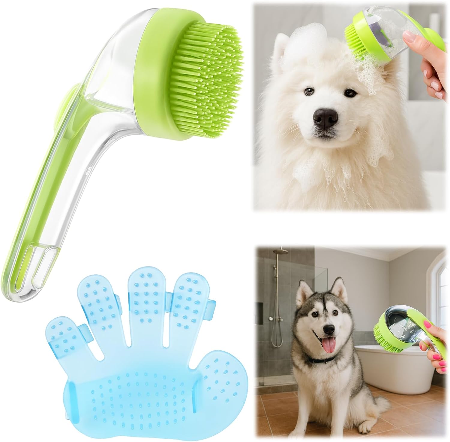 Dog Shampoo Brush, 2 in 1 Pet Bath Brush with Built-in Shampoo Dispenser, Dog Bath Brush for Long Short Haired Dogs Cats, Grooming Massage for Home Use