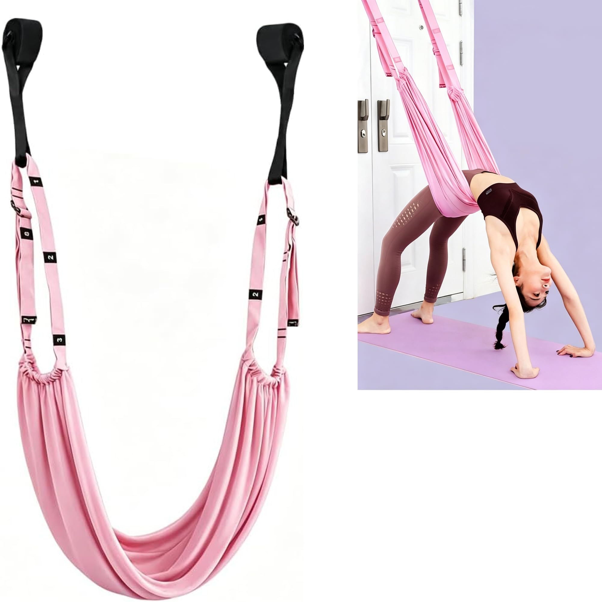 Gxdamxz Aerial Silks Yoga Hammock, Adjustable Suspension Sling, Pink