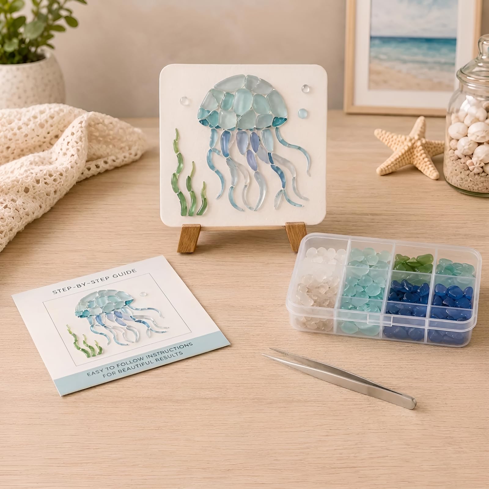 Sea Glass Mosaic Art Kit 10cm Ocean Craft DIY Beach Decor Set