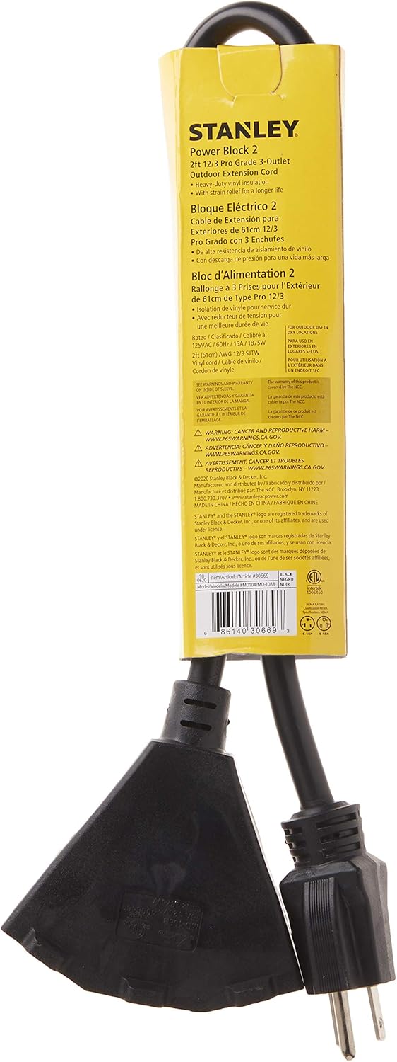 Black Friday 🔥 Stanley 30669 Pro Block 2 Grounded 3-Outlet Outdoor Extension Cord, 2-Feet, Black Amazon Crazy 🔥 Deals Stanley 30669 Pro Block 2 Grounded 3-Outlet Outdoor Extension Cord, 2-Feet, Black