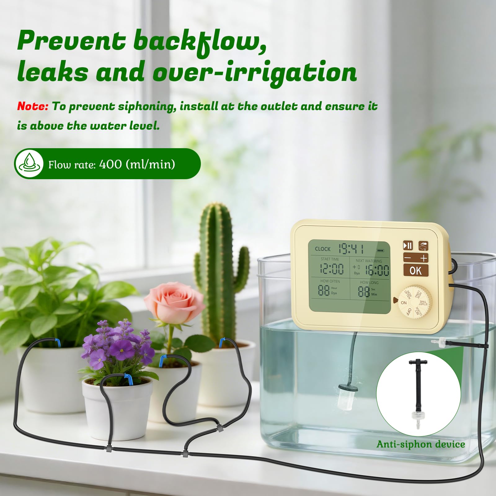 PChero Riego Automático con Temporizador, 15m Manguera Gotera, 20 Goteadore | Riego Interior con Temporizador Programable y Accesorios para Plantas en Maceta, Invernadero, Balcón y Jardín Elevado