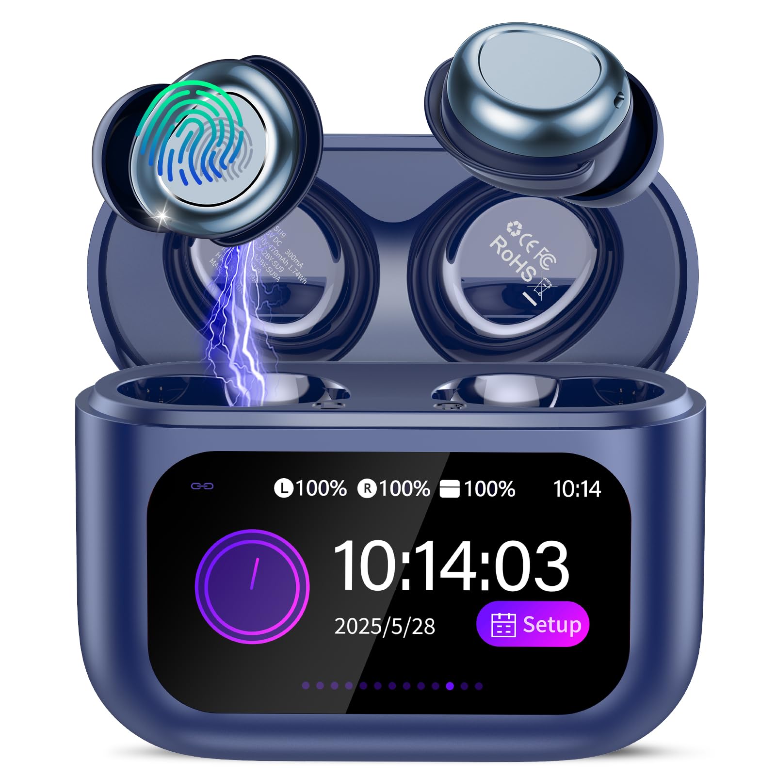 ZYHKON Wireless Earbuds Bluetooth 5.4 in Ear Touch Screen Sleep Earbuds, Small Design Mini Sleep Headphones for Side Sleepers with Sleep Mode, 48H Playtime Earphones Clear Calls, 5 EQ Modes, Blue