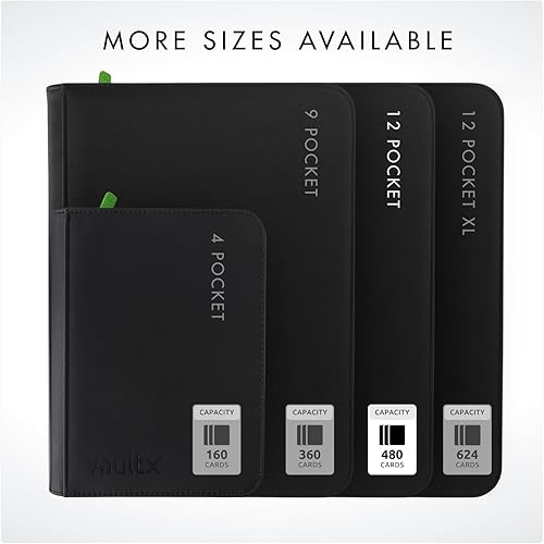 Miniatura 7 de Vault X Carpeta de álbum de 12 bolsillos con cremallera para cartas coleccionables, 480 tarjetas, material Premium Exo-Tec, 20 páginas de carga