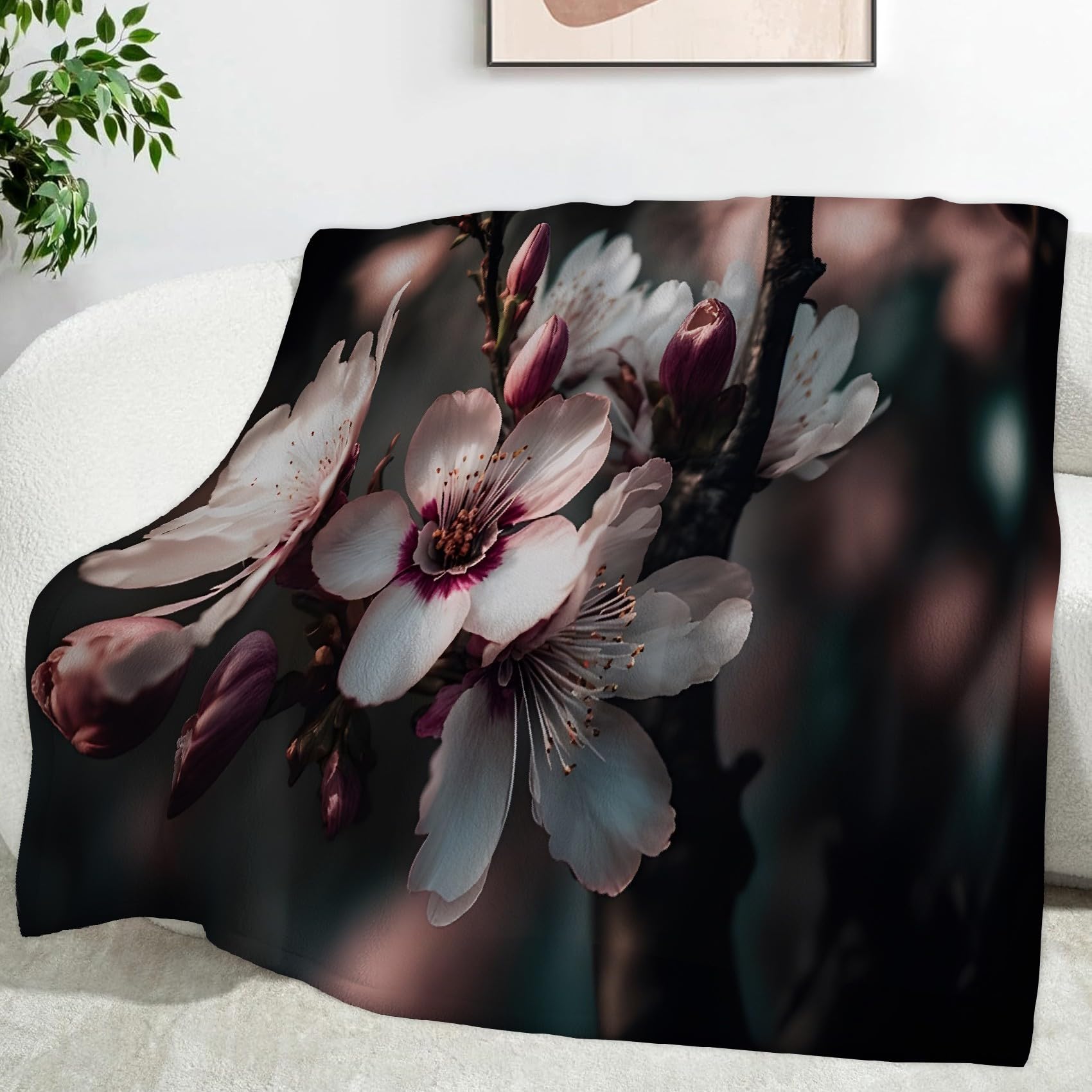 Ypthriline Close-up of Peach Blossoms Blanket, Realistic Photography Microfiber Flannel Throw Blanket, Comfortable Soft Fluffy and Warm, Blankets for Beds, Sofas and Recliners, 230×270 CM
