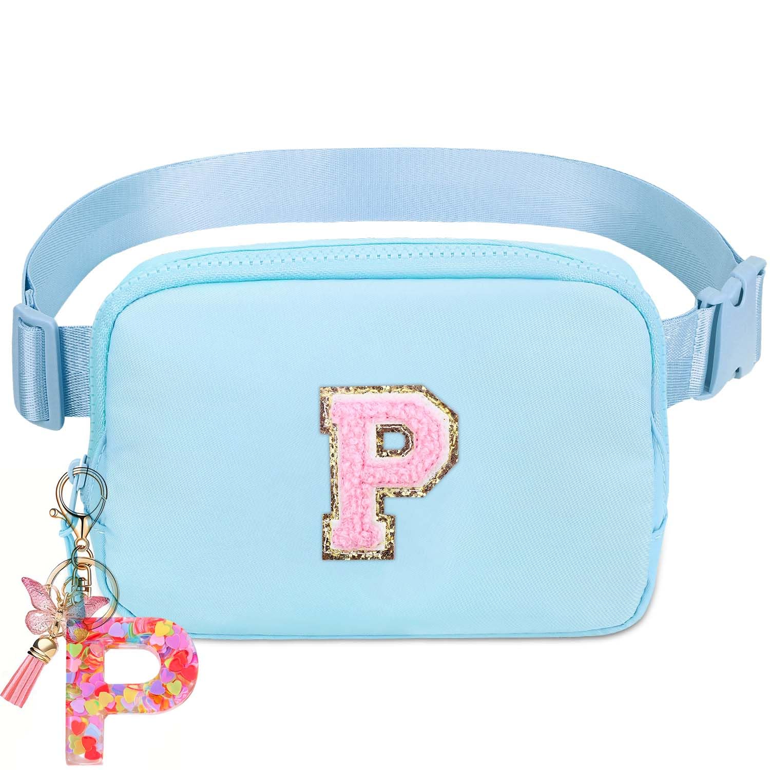 Belt Bag for Girls Gifts - Birthday Gifts for Teenager, Personalized Gifts for Mom Freind Sister Teacher, Graduation GiftsInitial Crossbody Bag Belt Bag for Women Lavender Blue P