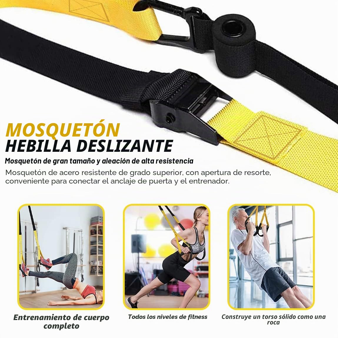 Equipo de entrenamiento de suspensión para gimnasio en casa, negro, metal, estilo exterior, con correas de extensión y anclaje de puerta