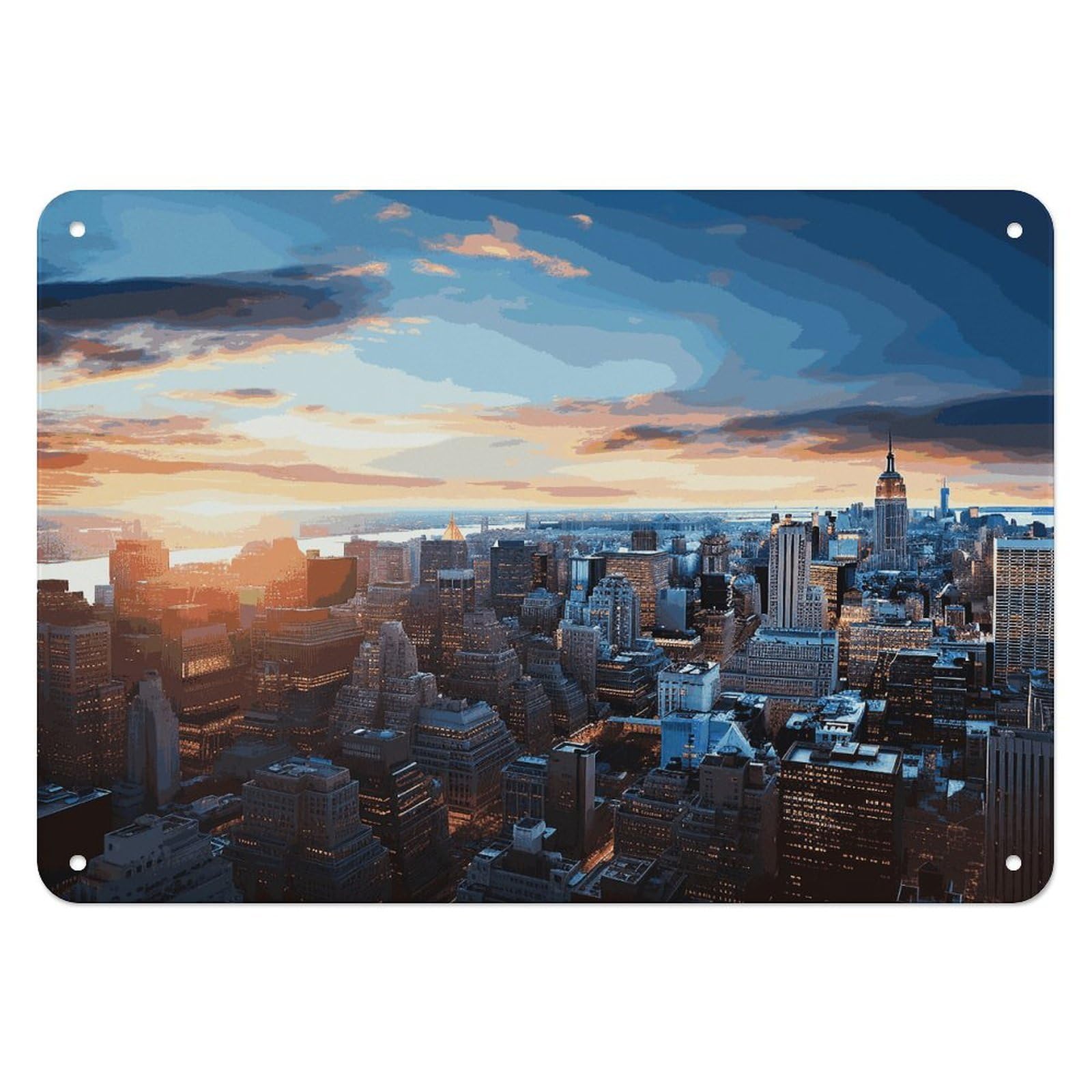 Fekiloot Style New York City Skyline Wall Decor Iron Painting Metal Sign