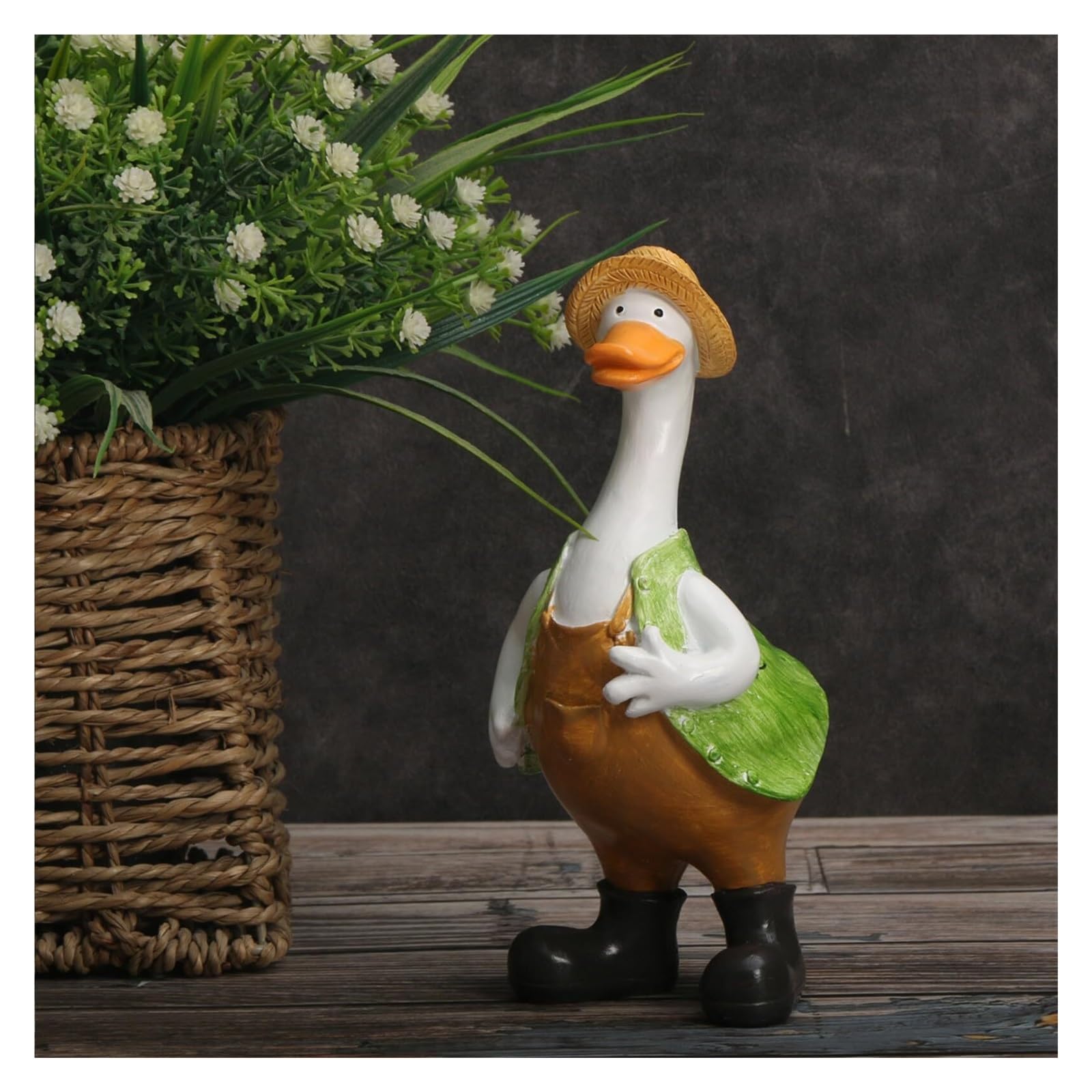 Arte per esterni Statua da giardino in resina con coppia di anatre, scultura in piedi oca Decorazioni per il giardino anteriore(Green)