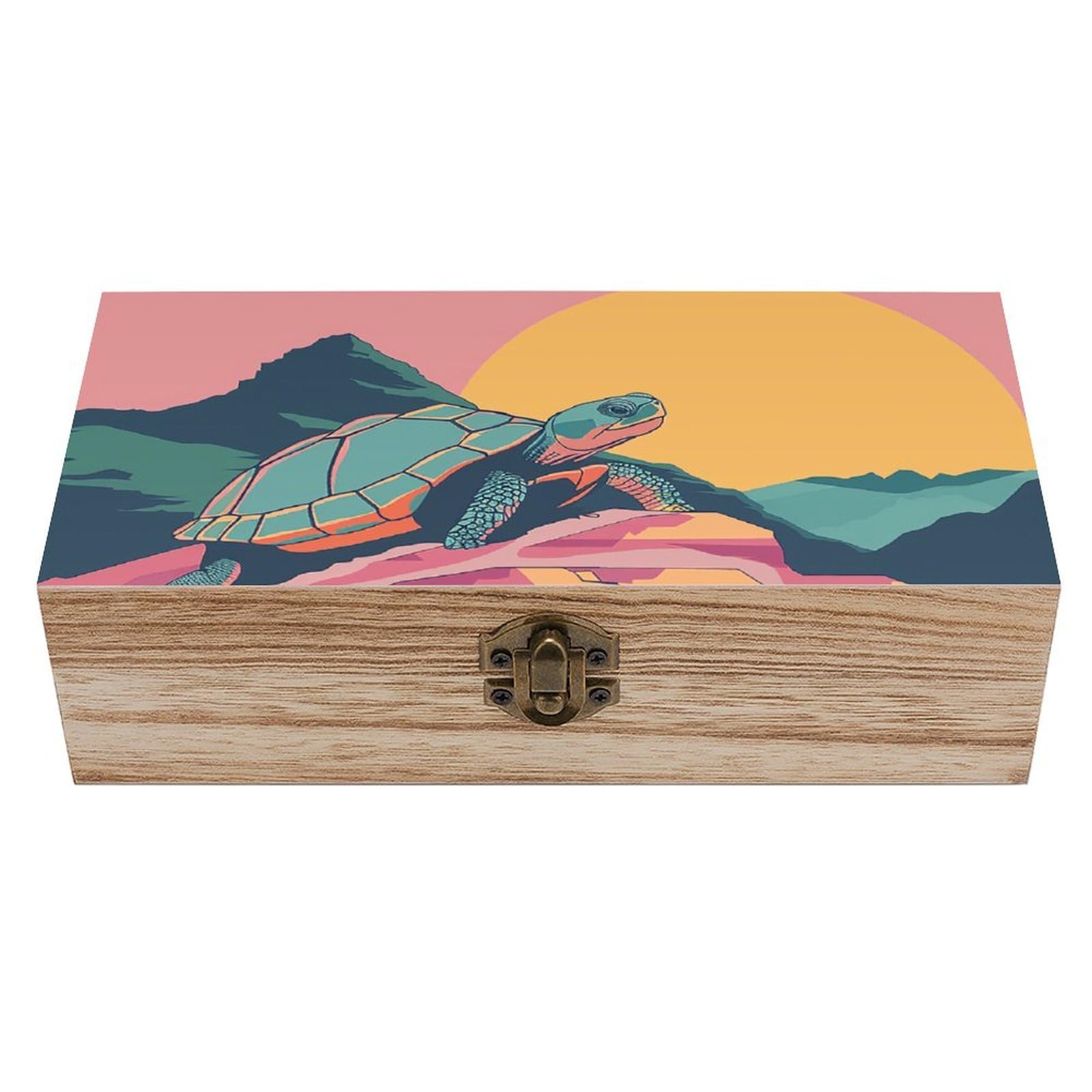 HLBSDM Vintage Wooden Storage Box Turtle on The Mountain Keepsake Box for Jewelry Photos Letters Elegant Desktop Organizer for Home Office Decor
