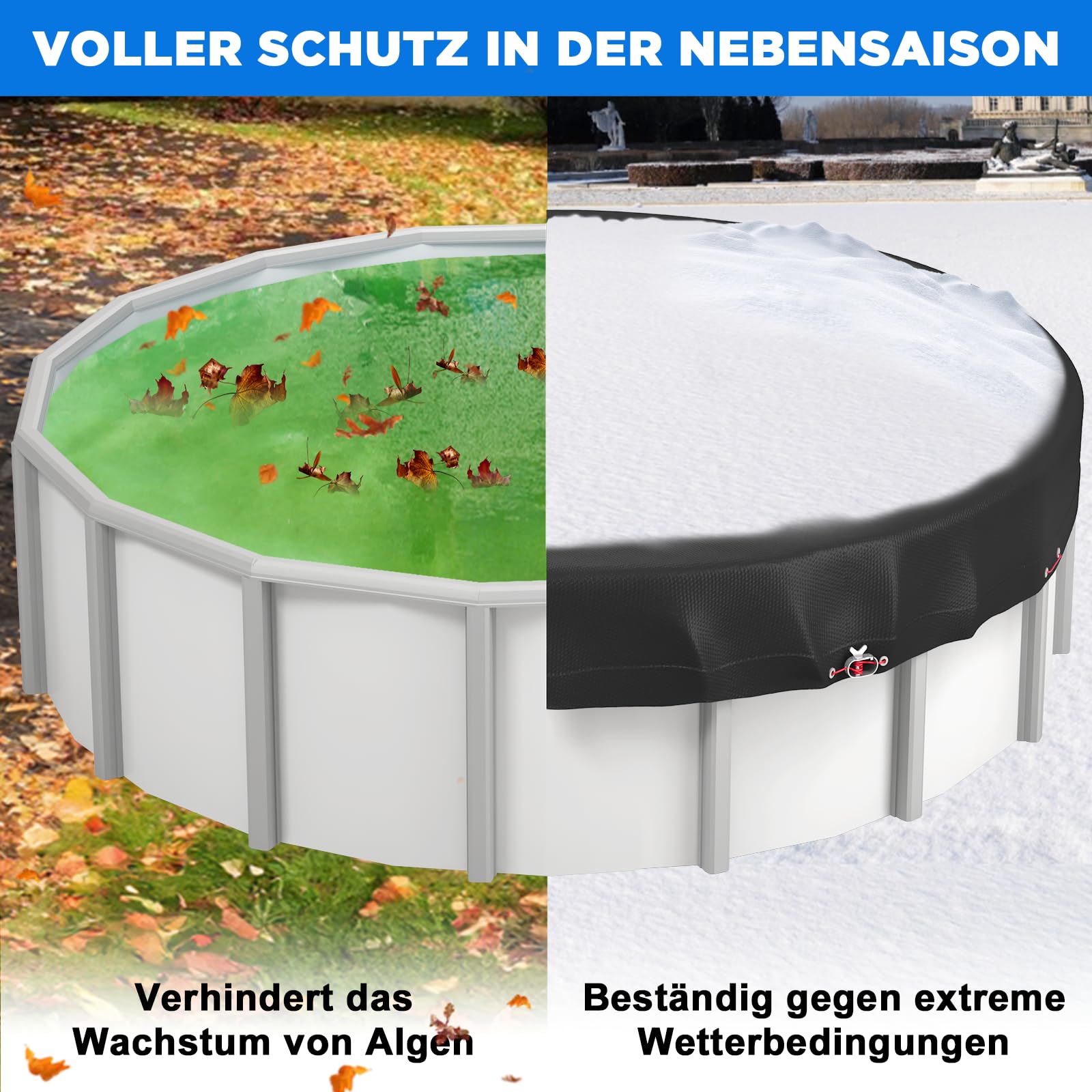 Poolabdeckung 366,Poolplane Rund,Poolfolie Robuste wetterfeste runde Abdeckung passend für runden Gartenpool, Staub- laub- und frostschützend,wärmedämmend,wasserdichte abdeckplane Pool Pool Abdeckung