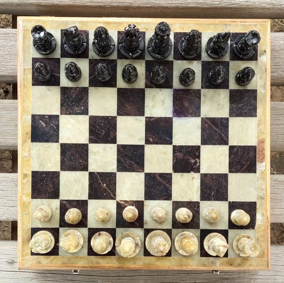 Incredible Antique Arts Tablero de ajedrez Juego de ajedrez Tablero de ajedrez de mármol blanco y negro Bloques de mármol blanco Juego de ajedrez lateral Tablero de ajedrez clásico para regalo