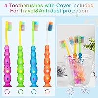 Vista 5 de B Rush Cepillos de dientes para niños y niños, cerdas suaves para hilo dental, cabezales de cepillo de tamaño infantil (3 +), ventosa para diversión