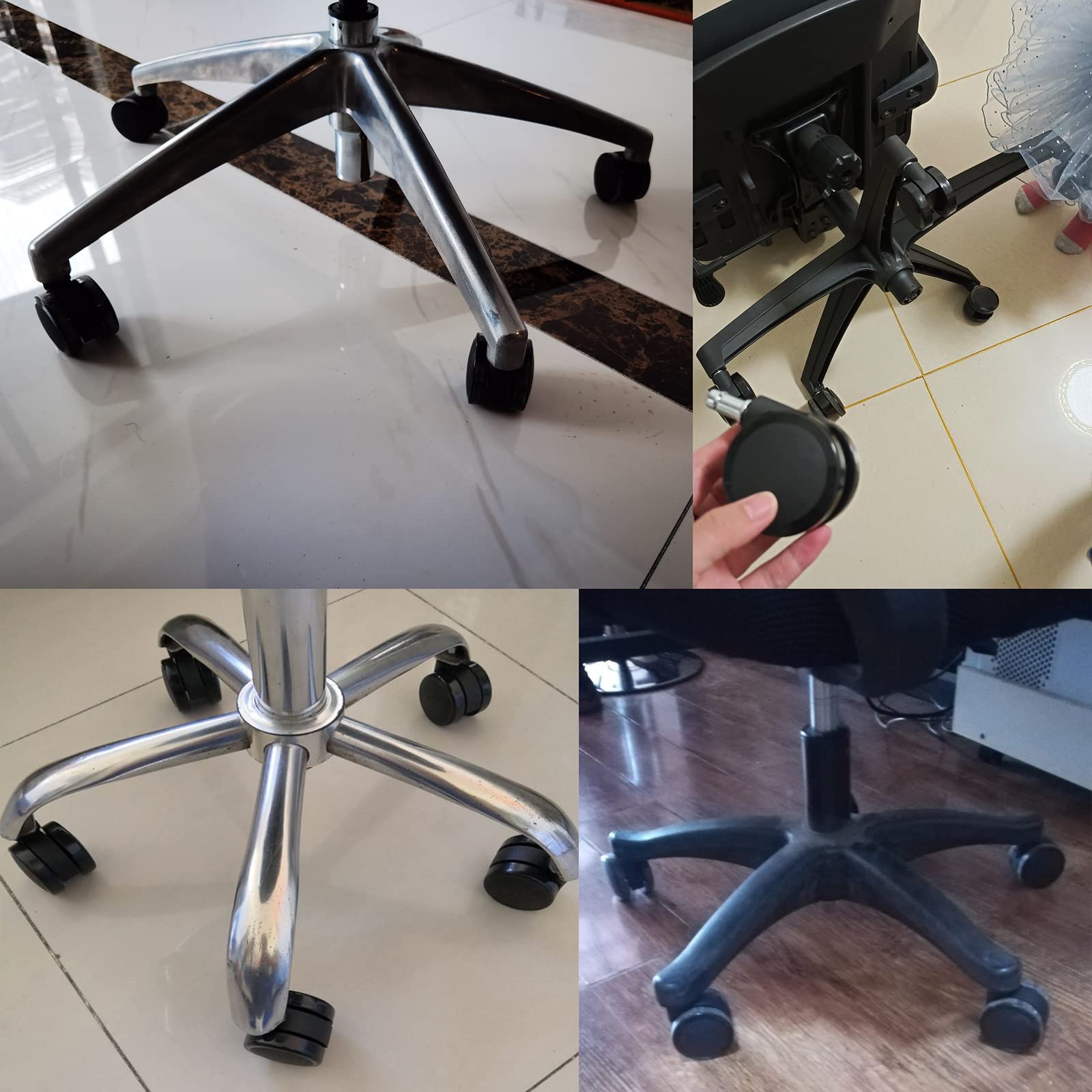 PU Zamienny koła jezdne do Biuro Krzesło Skrętny Krzesło Podłoga Chronić 60mm Biuro Krzesło koło jezdne Trzpień Rozmiar 11mm*24mm trzpień gwintowany 10mm*19mm Zestaw 5 (Kolor : Czarny Rozmiar : Gwin