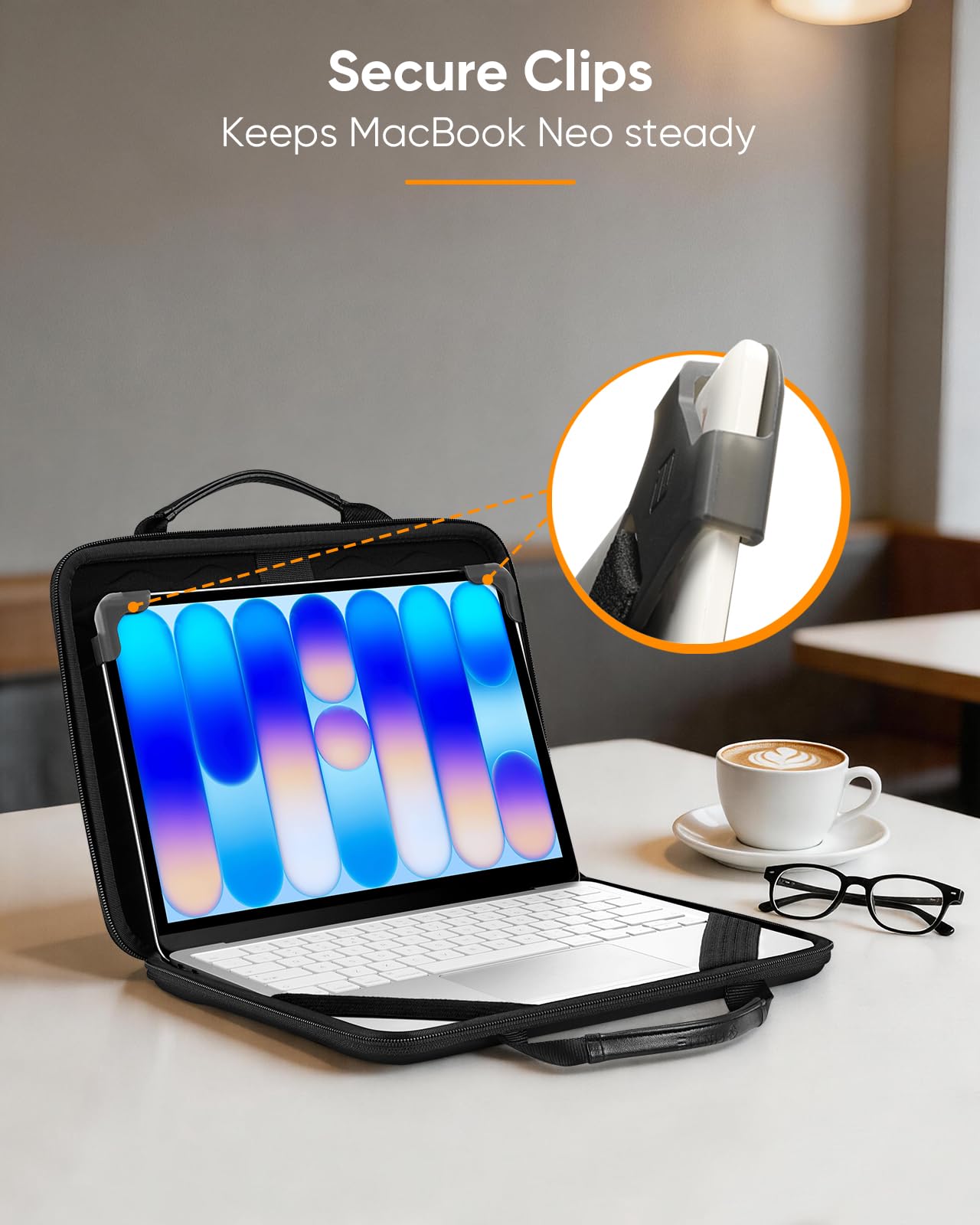 Fintie Stoßfeste Schutzhülle für MacBook Neo (A3404, 2026), Schwarz | Schutzhülle mit Griff, abnehmbarer Schultergurt, Zubehörfach, Ausweisfach, wasserabweisende Tasche