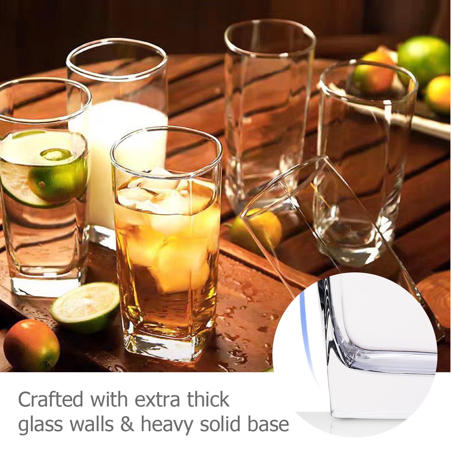 Kwadratowe szklanki do Highball 330 ml, przezroczyste, wysokie szklanki do picia, nowoczesne, do wody, koktajli, mojito i codziennego użytku