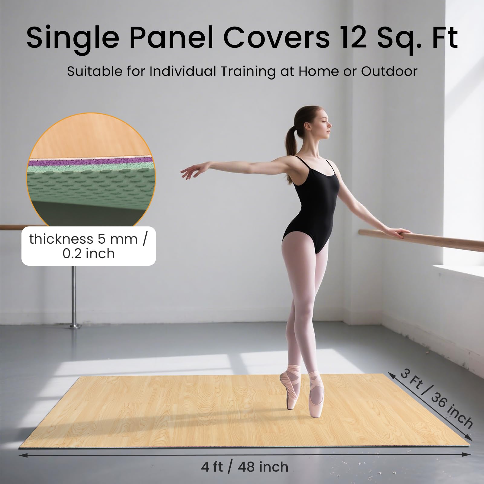 Tapete portátil para pista de baile de 3 x 4 pies, PVC de 5 mm de grosor para ballet, jazz, tap, irlandés y pop, antideslizante y absorbente de golpes para el hogar, estudio, fiesta al aire libre