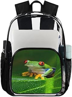 Mochila transparente com folha de palmeira de sapo de árvore, mochila transparente impermeável de sapo fofo mochila transparente de PVC com alça de ombro reforçada para escola, trabalho, viagens, Multicor