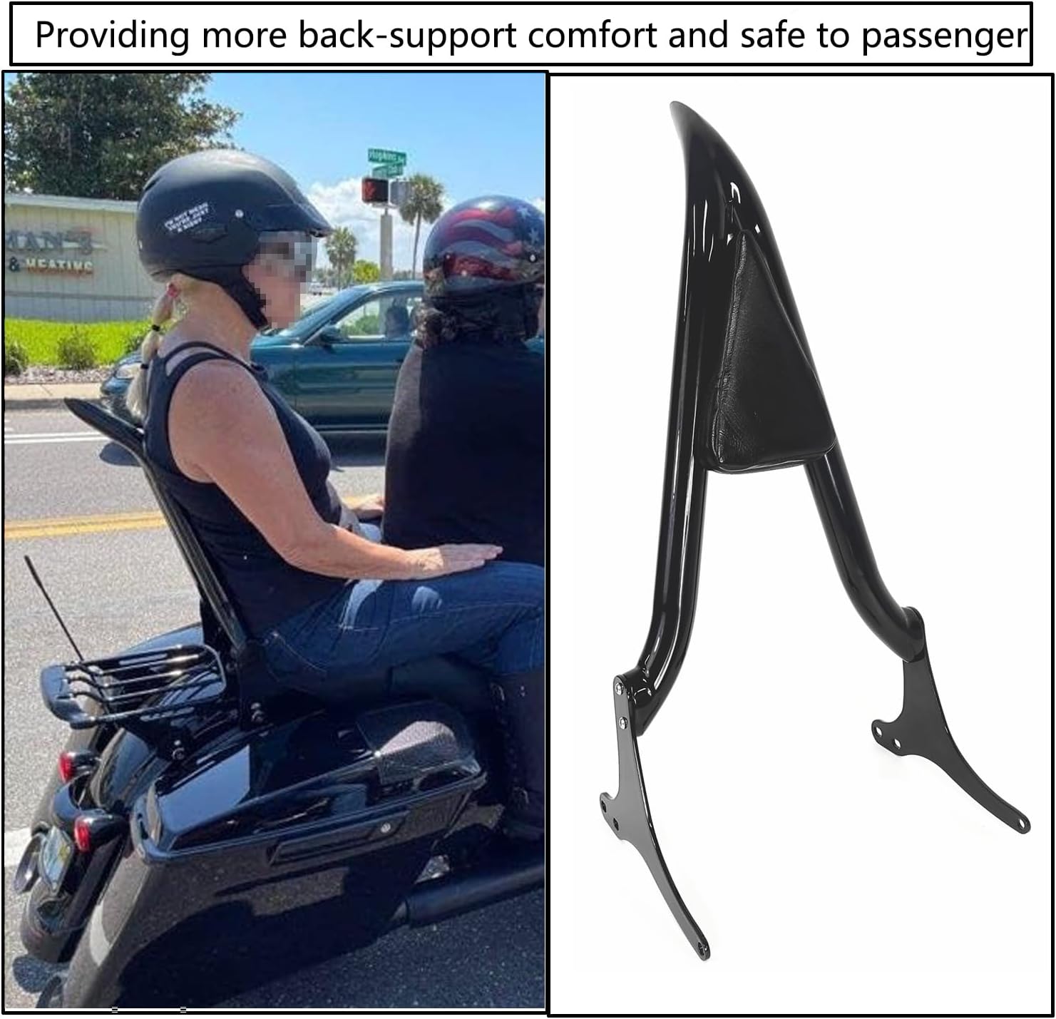 Sissy Bar Motorcycle Passenger Backrest Rear Pad Compatible for Harley Touring Road Glide Road King CVO Street Glide Electra Glide 1997-2008(26" Black).