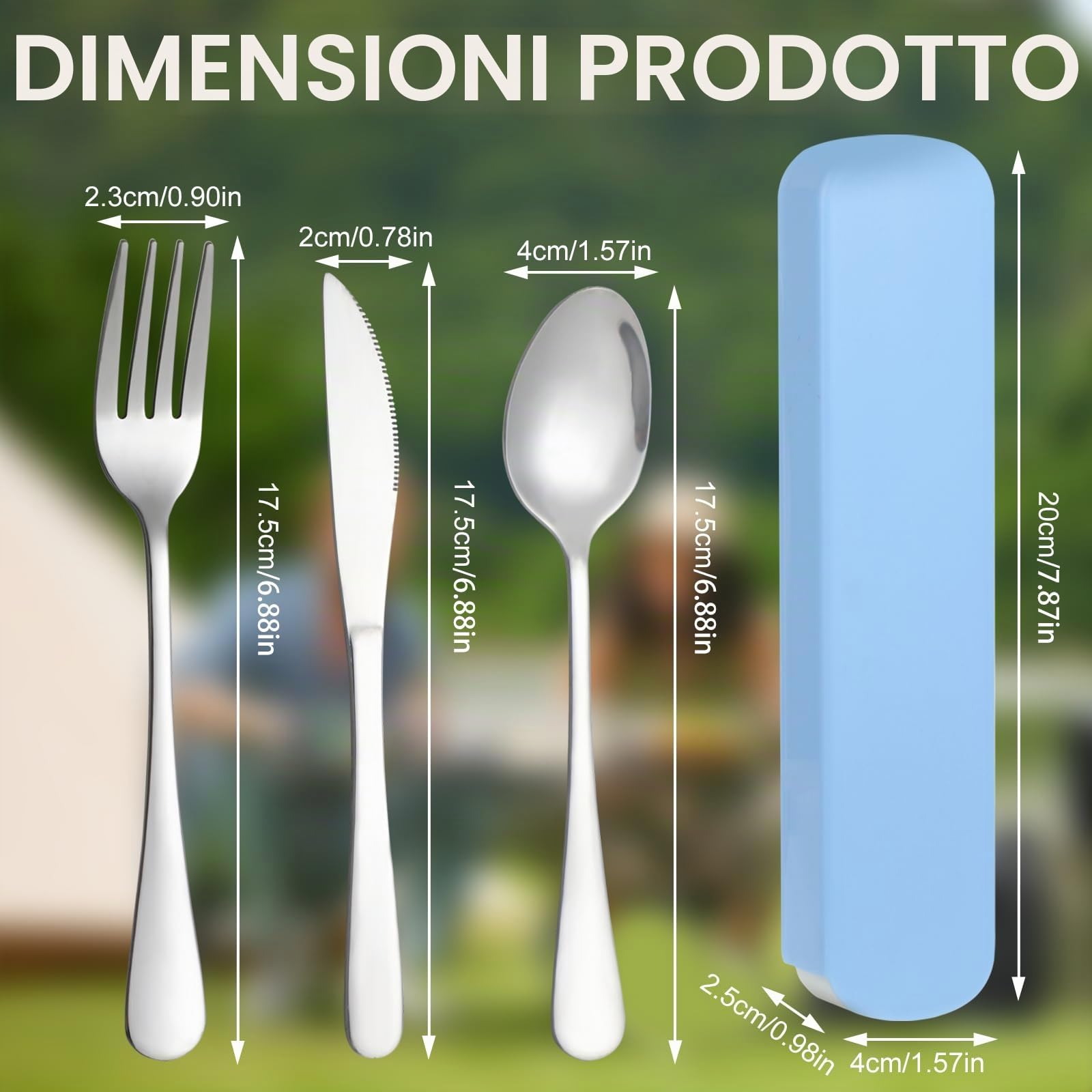KITDAHOM Set di posate da viaggio - 3 pezzi in acciaio inox portatile - ideale per viaggi, campeggio, picnic, ufficio e uso quotidiano