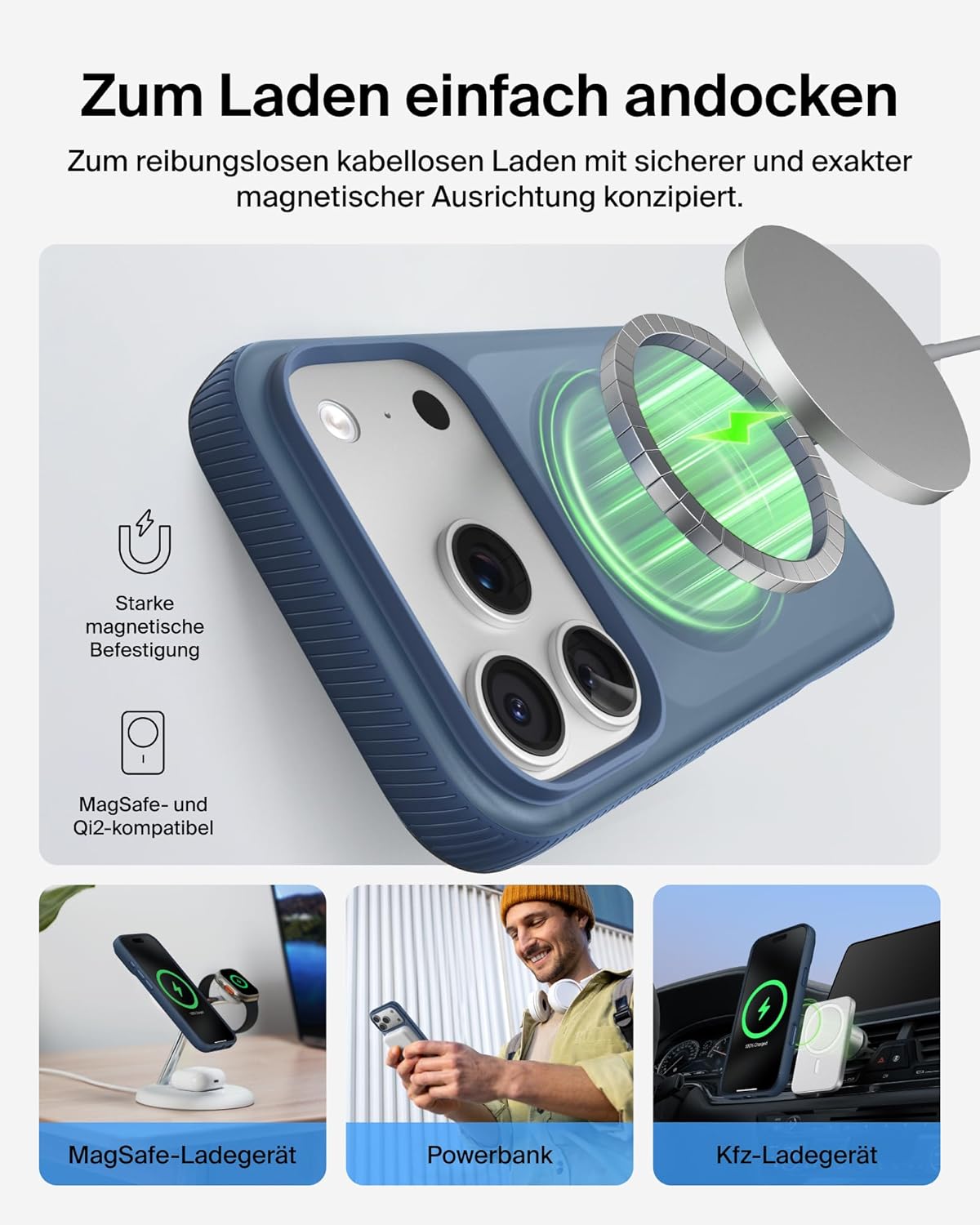 Belkin SheerForce Grip Funda iPhone 17 Pro Compatible con MagSafe, Diseño Ultrafino, Bandas Laterales Antideslizamiento, Carcasa Magnética, Transparente y Resistente a los Golpes para iPhone – Azul 3