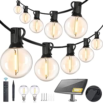 100FT Solar String Lights Outdoor Waterproof with Remote, G40 Solar Powered String Lights with 30+2 LED Shatterproof Bulbs, Dimmable Solar Patio Hanging Lights for Outside Backyard Party