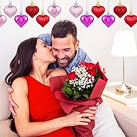 Vista 6 de Elcoho 48 adornos colgantes en forma de corazón, rosa, plástico, día de San Valentín, Navidad, Año Nuevo, boda, aniversario