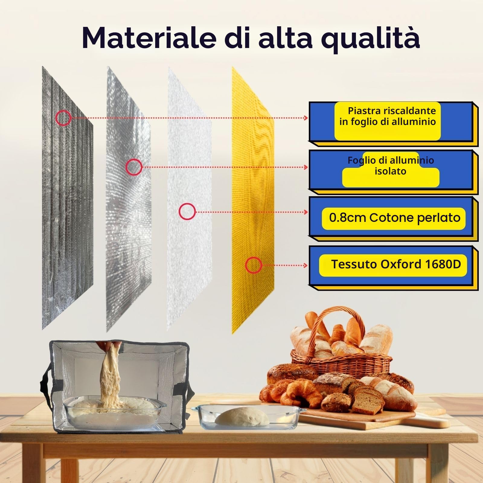 Scatola per la lievitazione del pane con riscaldatore, armadio pieghevole per lievitazione del pane, temperatura e timer regolabili, scatola per la fermentazione dell'impasto per panificazione del