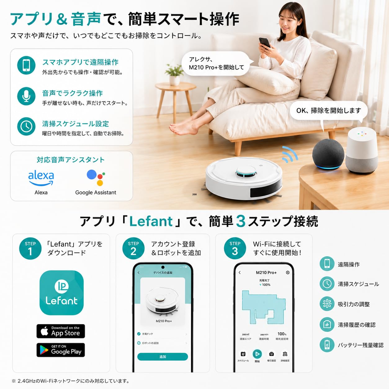 Amazon | Lefant M210Pro+ ロボット掃除機 ブラシレス吸引口 毛絡ま