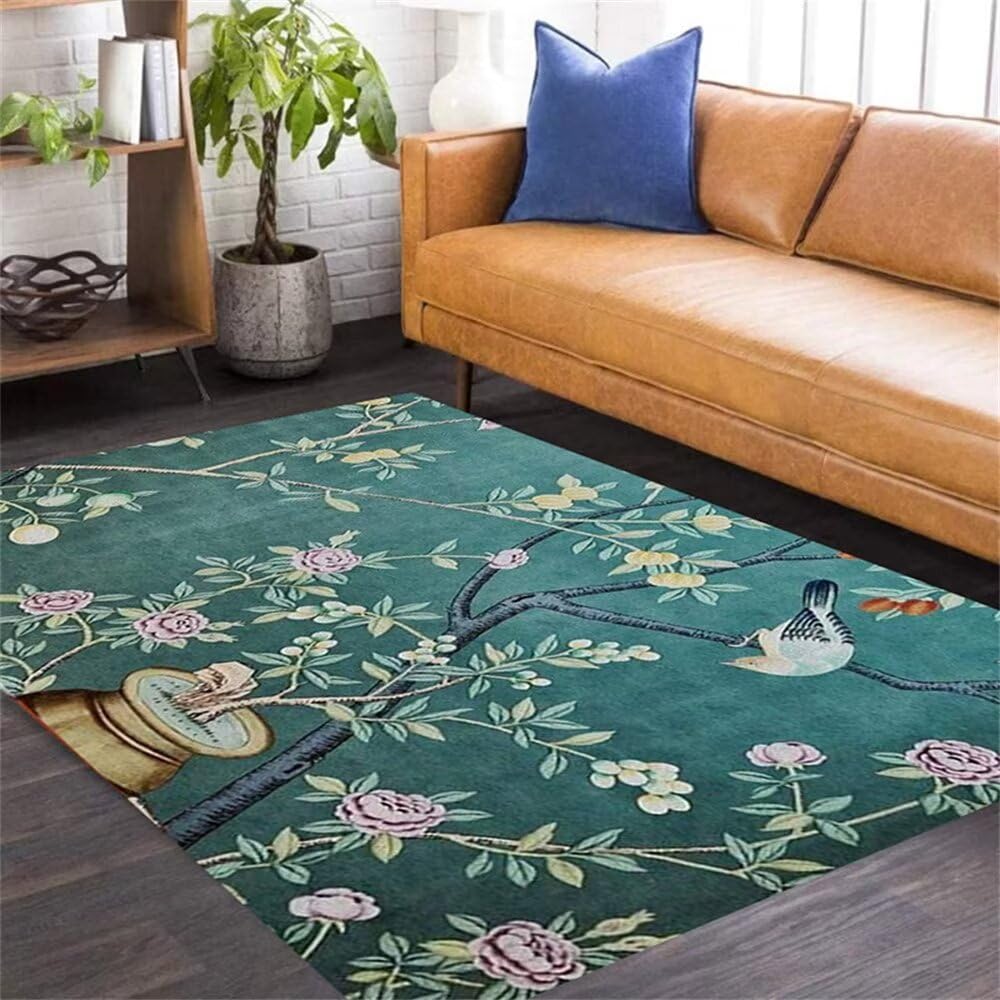 Tapis de chevet de chambre à coucher 200x250 motif floral vert