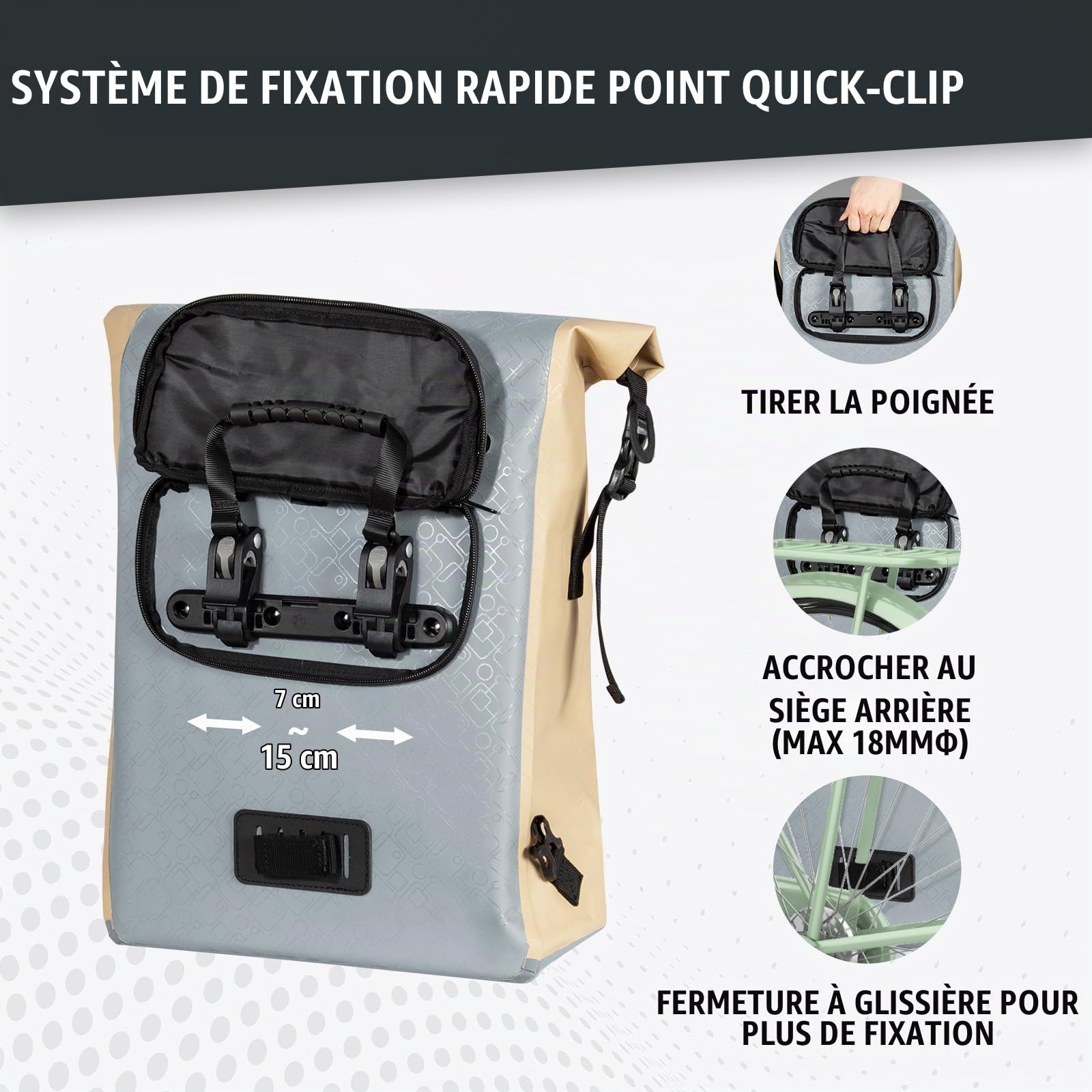 Todeco Sac à Dos de Vélo Sacoches de vélo pour Porte-Bagages 20L Beige | Sac à Dos étanche et Sacoche Bandoulière, Imperméable & Réfléchissante, Compartiment Ordinateur