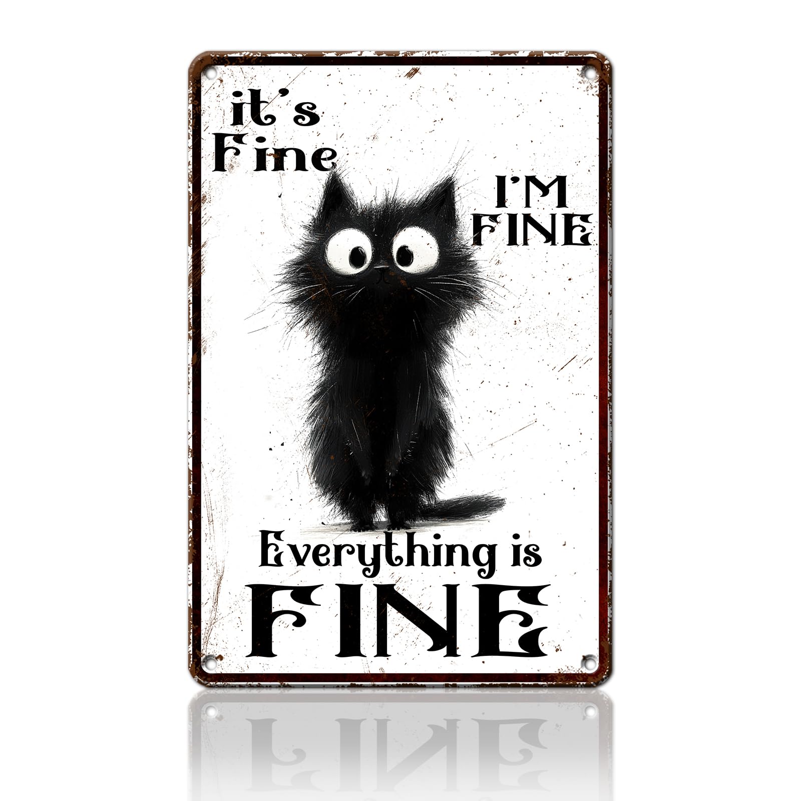 Anceky Black Cat Sign I'm Fine Everything is Fine Sign Vintage Metal Tin Sign Retro Wall Decor for Yard Entryway Home Porch Outside 12×16 Inch
