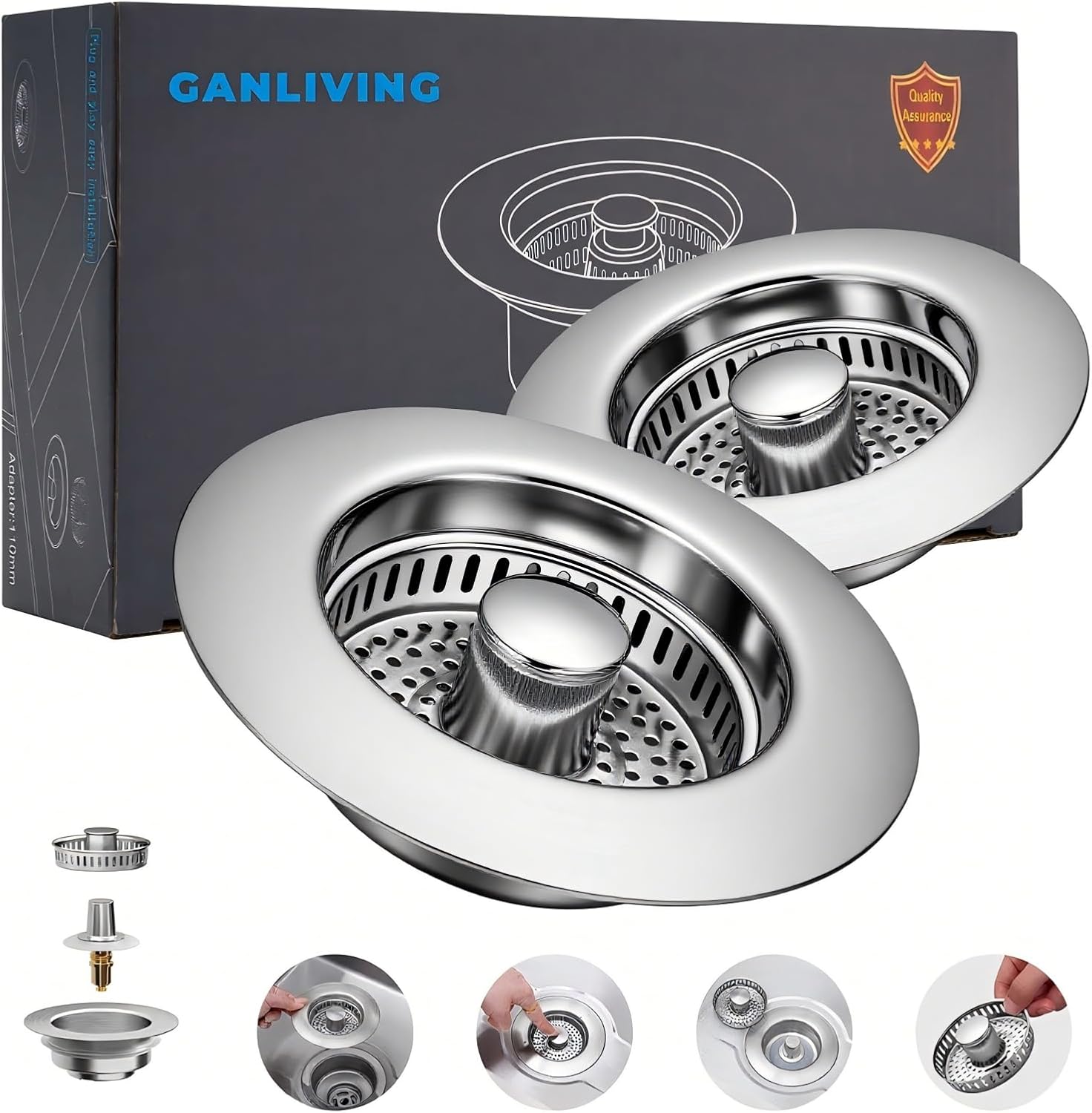 2Count 3-in-1 Kitchen Sink Drain Strainer