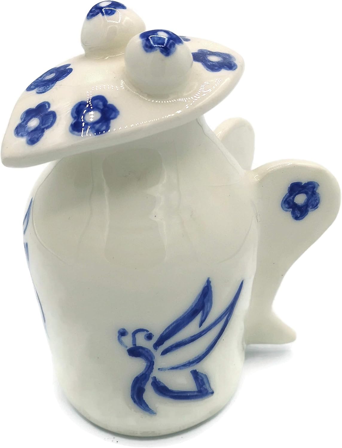 Handmade Ceramic Butterfly Shaped Pitcher with Lid, Handpainted Portuguese Pottery