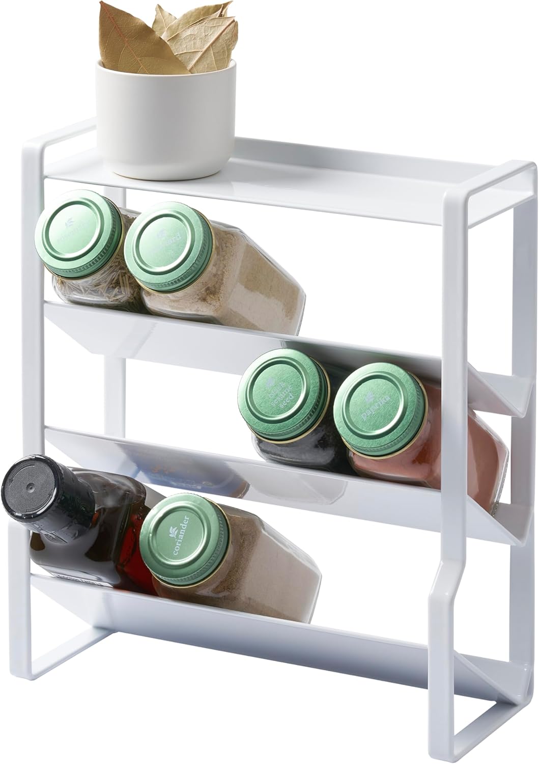 YAMAZAKI Home Tower 4-Tier Slim Spice Rack Organizer - Large Capacity, Angled Shelves, Flat Top Tier - Ideal For Countertops And Stove Sides - Steel