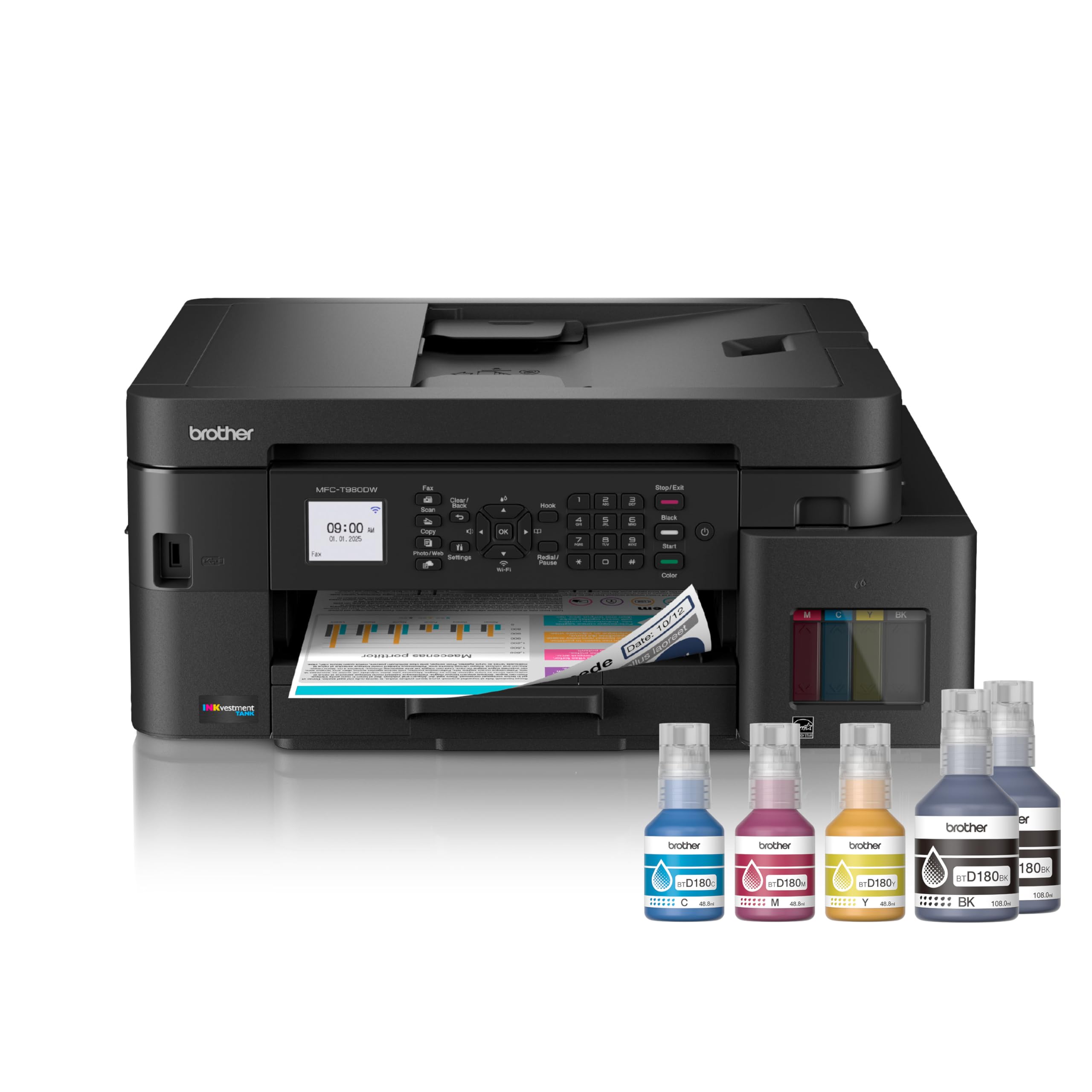 Brother INKvestment Tank MFC-T980DW Inkjet All-in-One Printer, Copier, Scanner, Fax, Wireless and Ethernet Colour with Multipurpose Tray