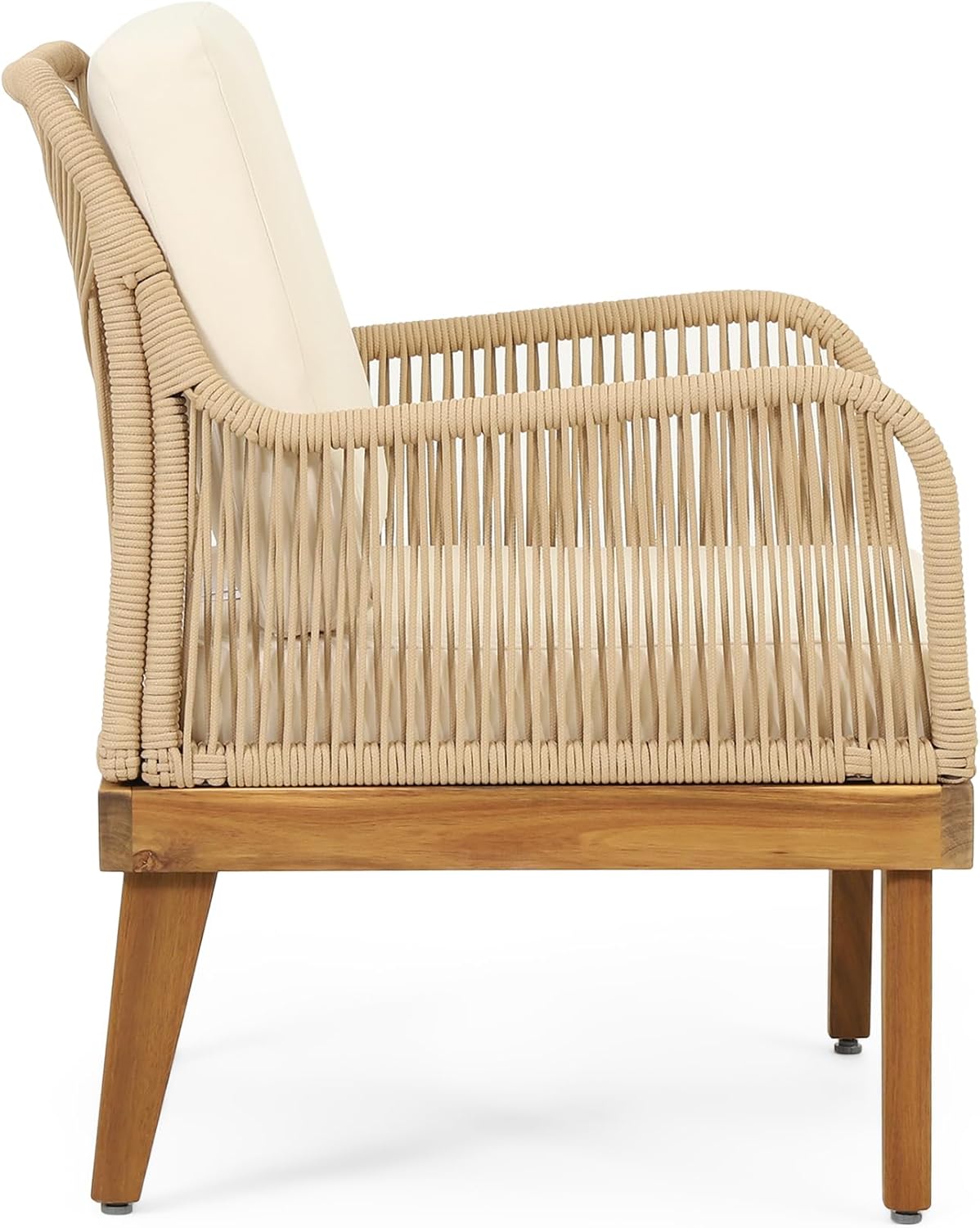 Christopher Knight Home Annisa Outdoor Club Chair with Cushions - Acacia Wood and Rope - Teak/Light Brown/Beige