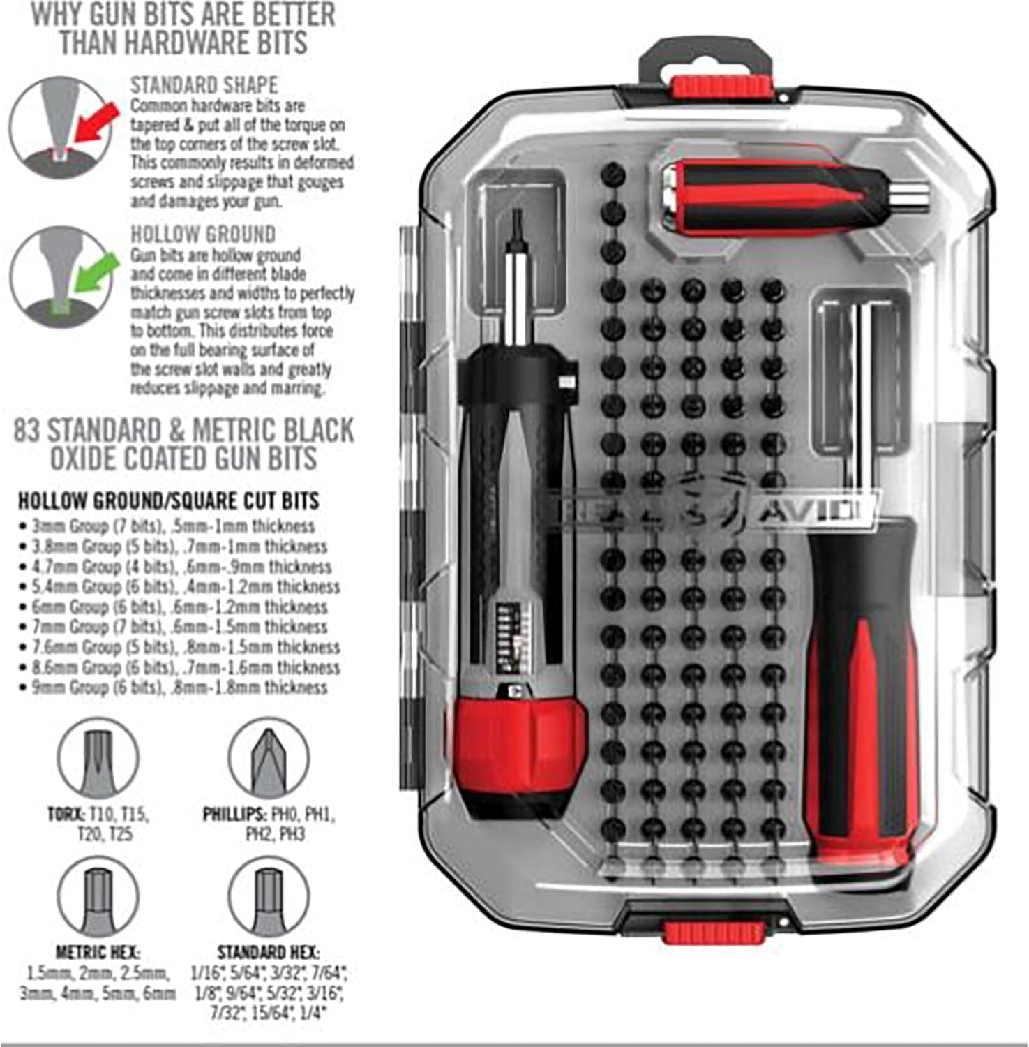 Real Avid Armorers Tool Kit: Torque Wrench, Precision Magnetic 83 PCS Screw Driversets with LED Bit Driver, Small Screwdriver, Hex, Phillips & Torx Bit Set