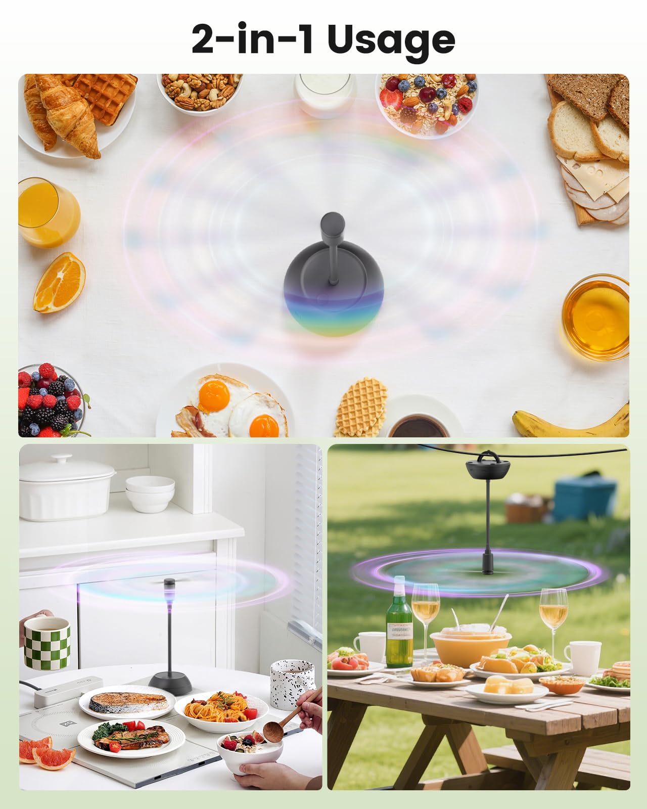 Paquete de 4 ventiladores de alimentos para mesa, alimentado por pilas AA, ventilador portátil con cuello de cisne flexible y cuchillas suaves, ventilador de mesa sin sonido para barbacoa 7