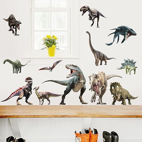 Miniatura 3 de Calcomanías de pared de dinosaurio, despegar y pegar, decoración de pared de dinosaurio extraíble para niños, dormitorio, guardería, sala de juegos,
