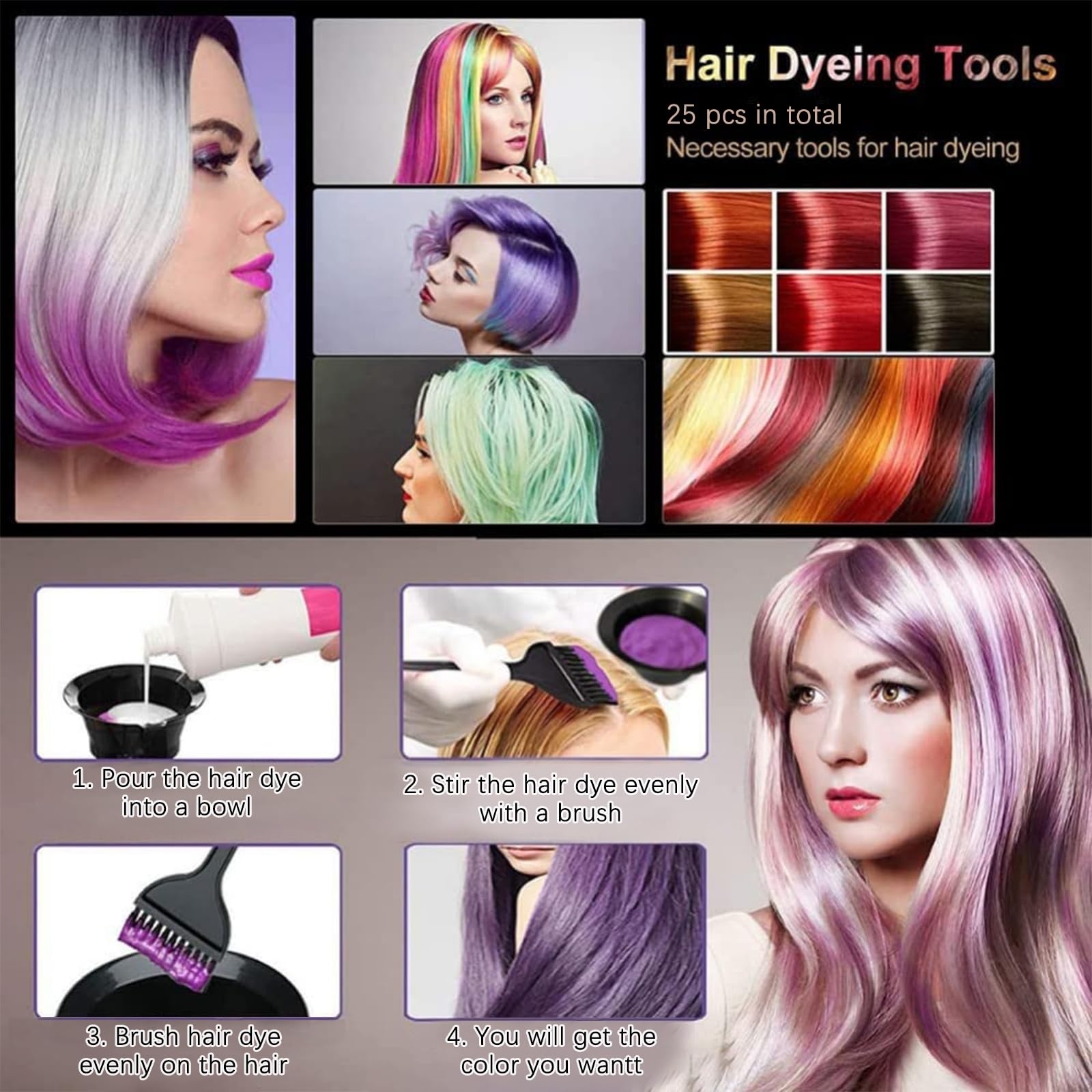 Strumenti Per La Colorazione Dei Capelli,Cappucci In Silicone Per Tinture Per Capelli,Cuffia Per Meches Con Ganci,Tappo Per Colorare I Capelli,25 Pezzi Kit Colorazione Di Tinture,Riutilizzabile,Kiuiom