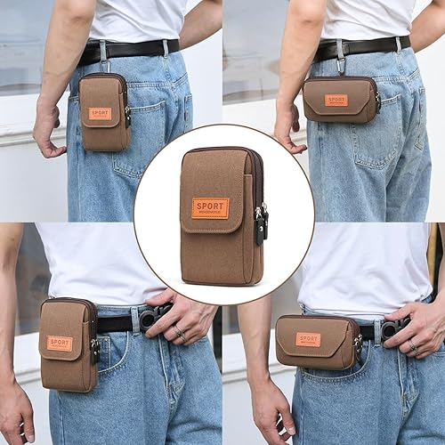 Miniatura 6 de Riñonera universal de lona para hombre, vertical-marrón