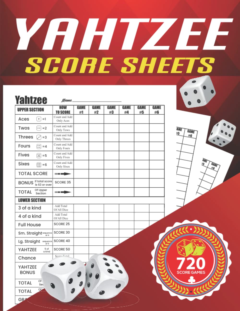 Buy Yahtzee Score Sheets Yahtzee Score Cards with large Kismet Scoring