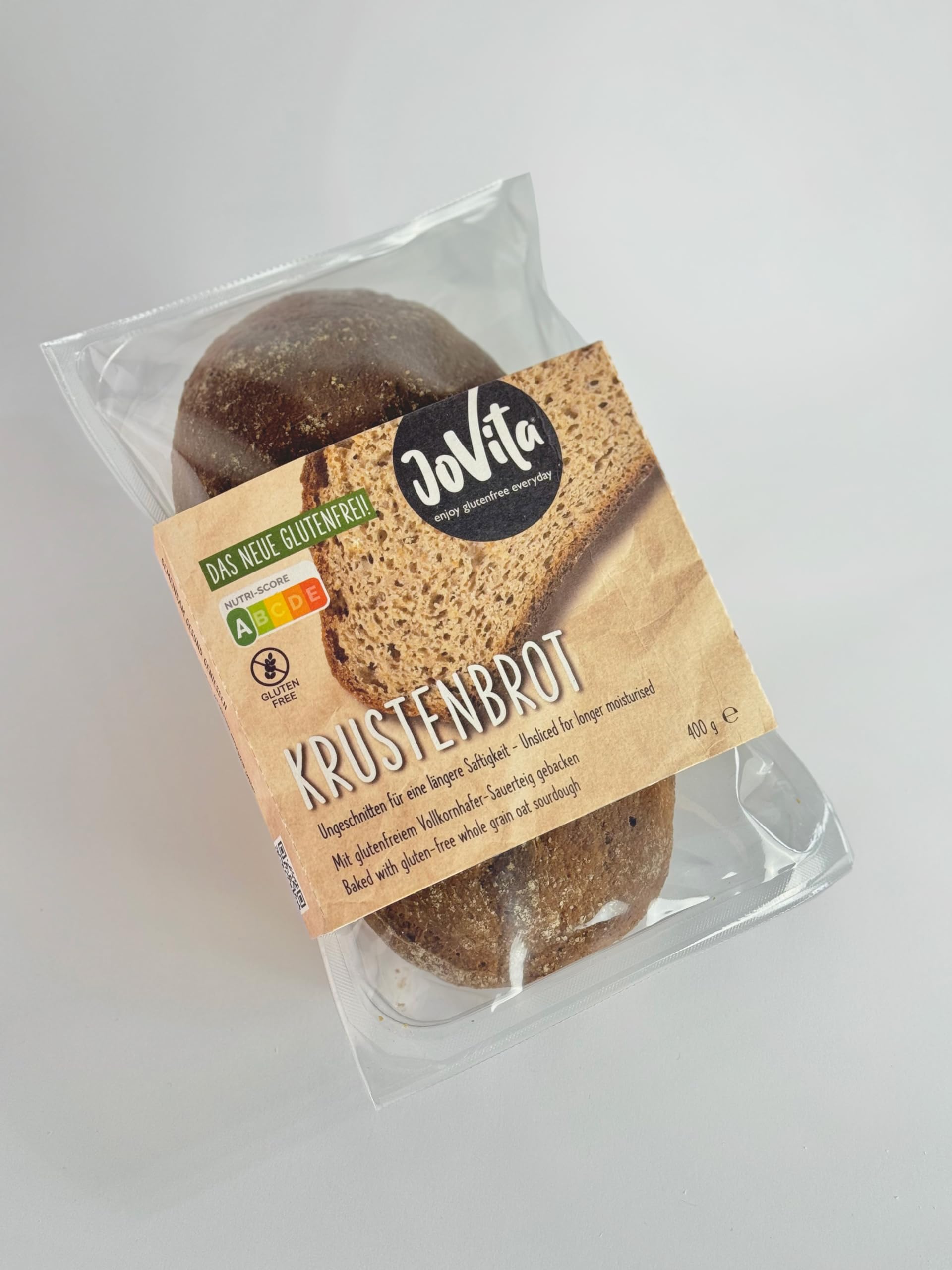 JOVITA Krustenbrot-aus Vollkornhafermehl-Sauerteig glutenfrei vegan (400 g) verpackt für lange Saftigkeit/Kontaminierungsschutz natürliche Zutaten keine Weizenstärke traditionell handwerklich gebacken