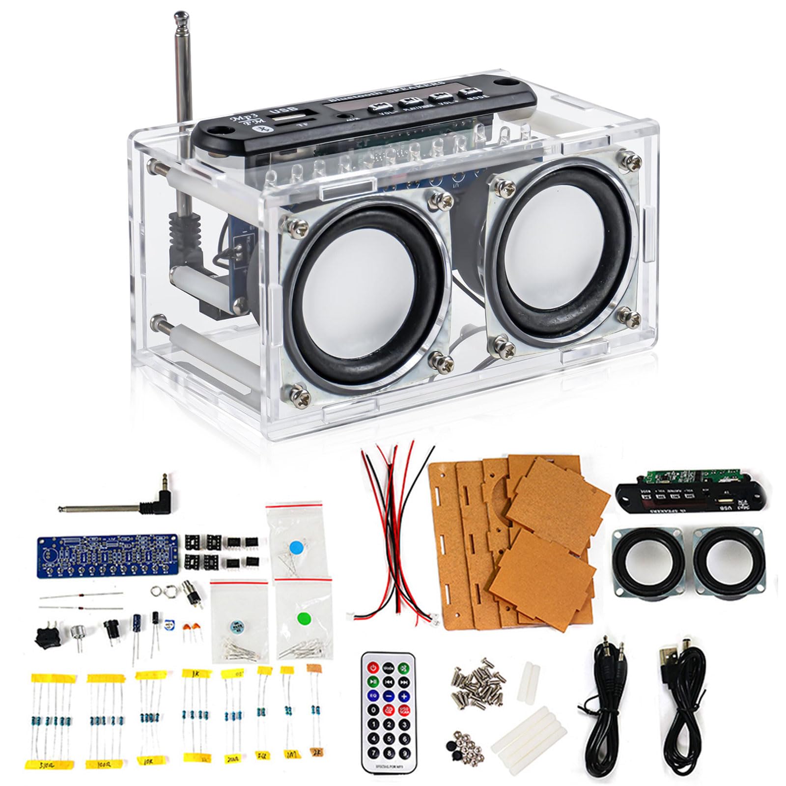 Heemol Kit de montage de haut-parleur, amplificateur Bluetooth et kit de soudure pour radio 87,5-108 MHz avec écran LCD, affichage du spectre et télécommande pour soudure électronique.