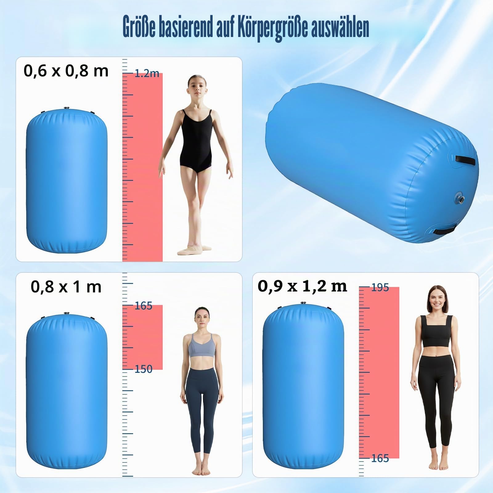Air Rolle Turnen, Aufblasbare Barrel Gymnastik Rolle mit Pumpe, Gymnastik Yoga Turnmatte für Rückwärtsrolle & Flickflack, Airtrack Matte für Kinder & Erwachsene Indoor/Outdoor Wasserdicht