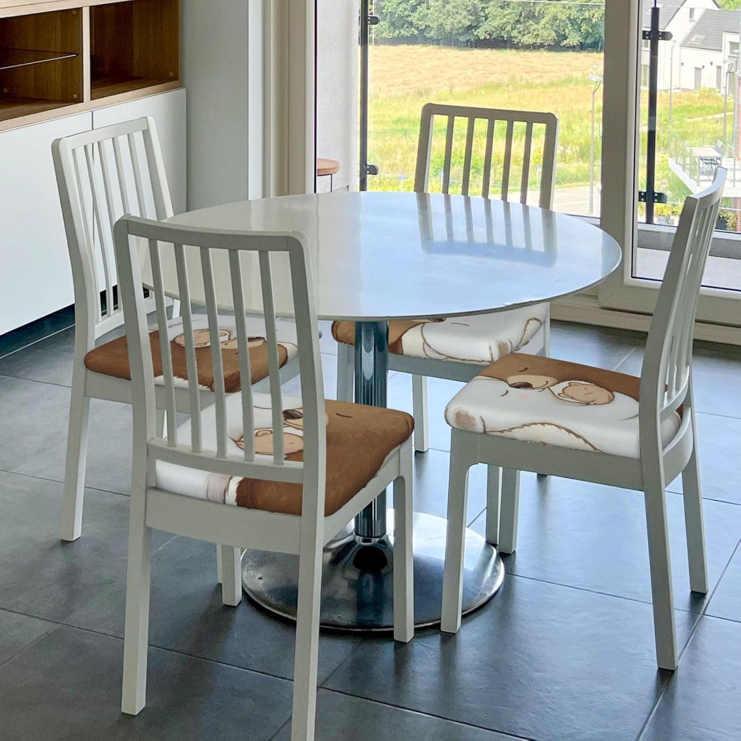 White Bear Family Print Square Cushion Covers 6 Pcs Set Elastic Non-Slip Seat Cushion Slipcovers Pet Furniture Protectors for Chair, Sofa