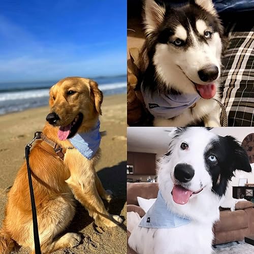 Miniatura 6 de Pañuelos para perros con estampado de rayas azules y pechera ajustable para razas de perro, lindo pañuelo de algodón para perros pequeños y XS,