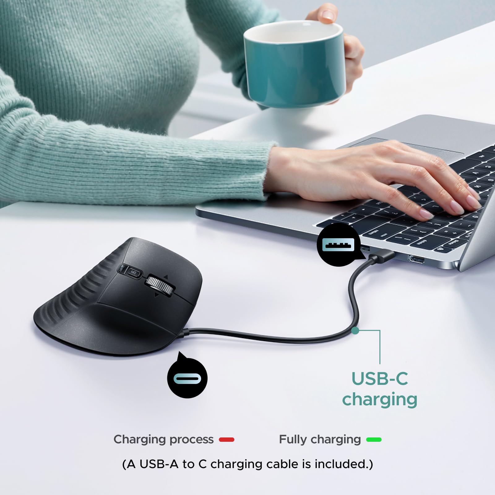 UGREEN Bezprzewodowa mysz z trackballem, ergonomiczna mysz Bluetooth z akumulatorem i sterowaniem palcami, ultraszybkim przewijaniem, 2,4 GHz i podwójnym Bluetooth